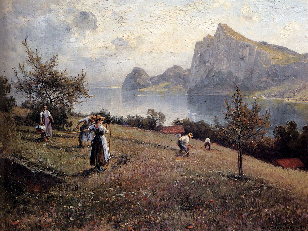 Harvesters By The Chiemsee by Joseph Wopfner