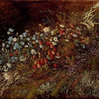 A Bouquet of Summer Fruits and Fowers on a Mossy Bank by Olga Wisinger-Florian