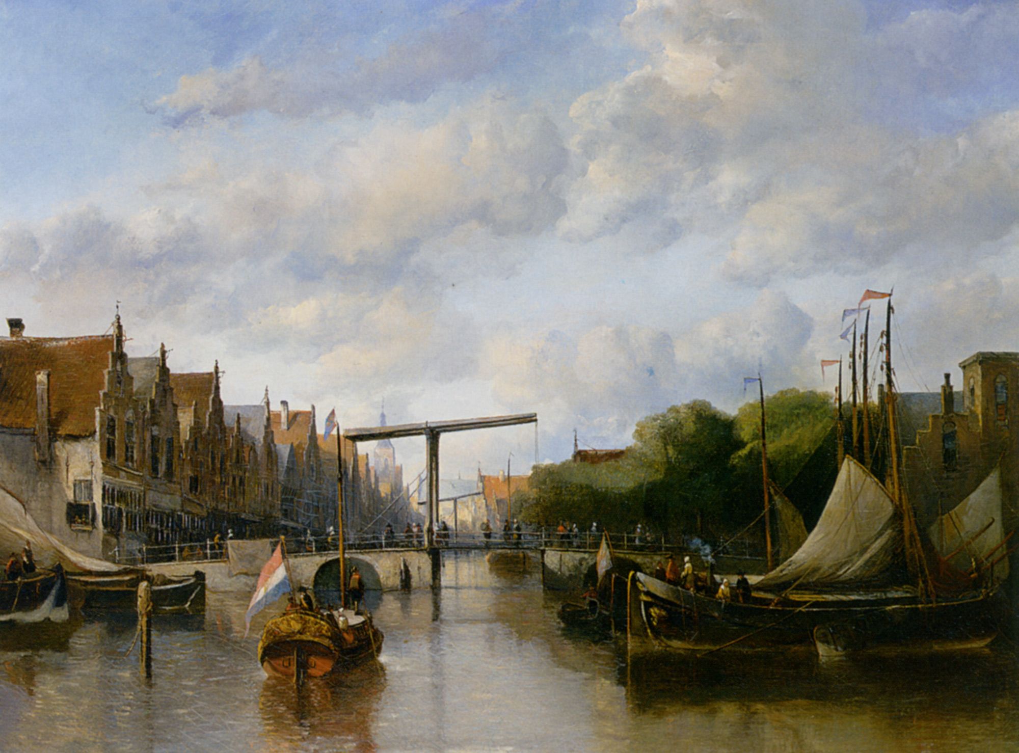 A Busy Canal in a Dutch Town by Antonie Waldorp