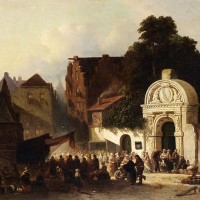 A Busy Market In A Dutch Town by Jacobus Adrianus Vrolijk