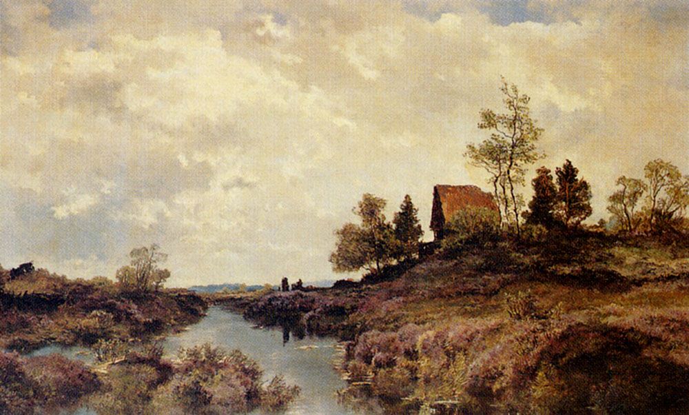 A Cottage Nestled In A River Landscape by Joseph Wenglein
