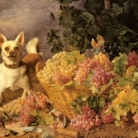 A Dog By A Basket Of Grapes In A Landscape by Ferdinand Georg Waldmuller
