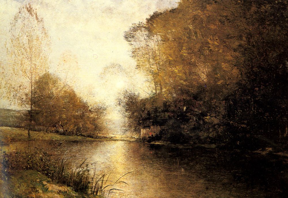 A Moonlit River Landscape with a Figure by Alfred Wahlberg