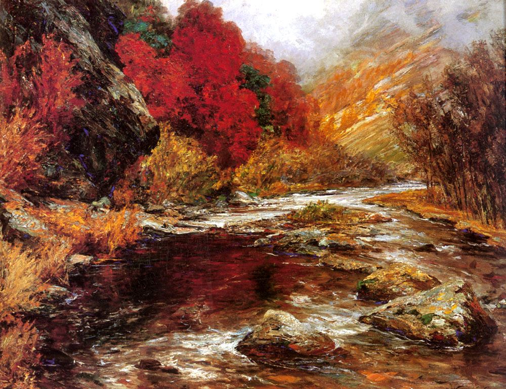 A River in an Autumnal Landscape by Olga Wisinger Florian