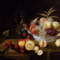 A Still Life Of Peaches, Grapes, Pomegranates, Figs And Wild Strawberries In A Wan­Li Porcelain Bowl All Resting On A Tabletop by Frans Ykens