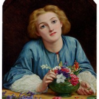 A Young Girl Arranging A Bouquet by Henry Wallis