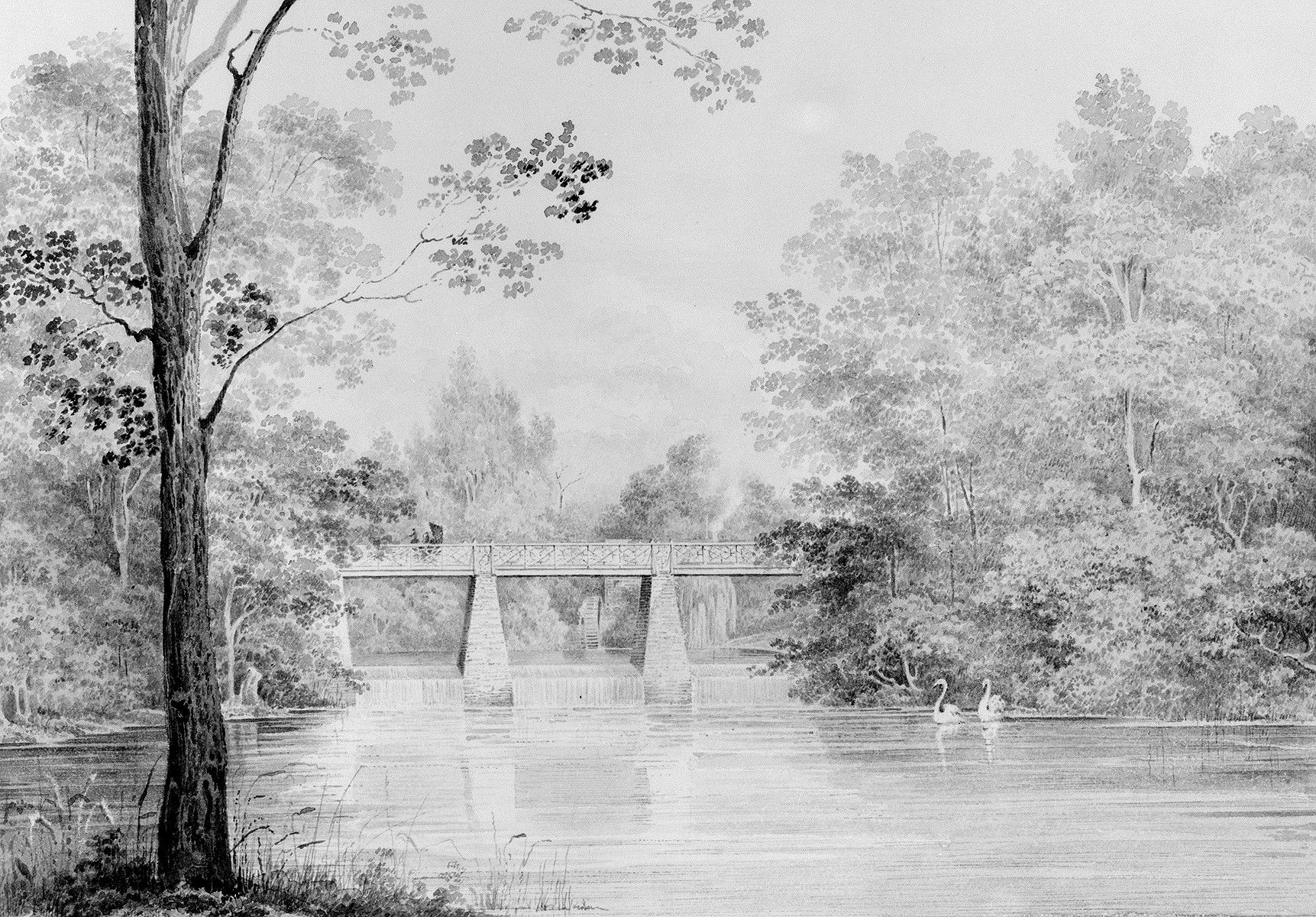 Bridge over Crumelbow Creek David Hosack Estate Hyde Park New York from Hosack Album by Thomas Kelah Wharton