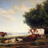 Cattle and Sheep in a River Landscape by Henry Brittan Willis