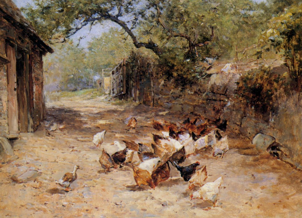 Chickens in a Farmyard by Ernest Walbourn - ArtPaintingArtist