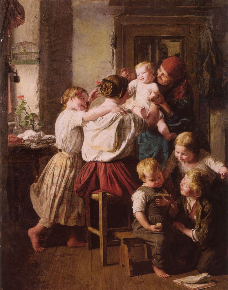 Children Making Their Grandmother a Present on Her Name Day by Ferdinand Georg Waldmuller