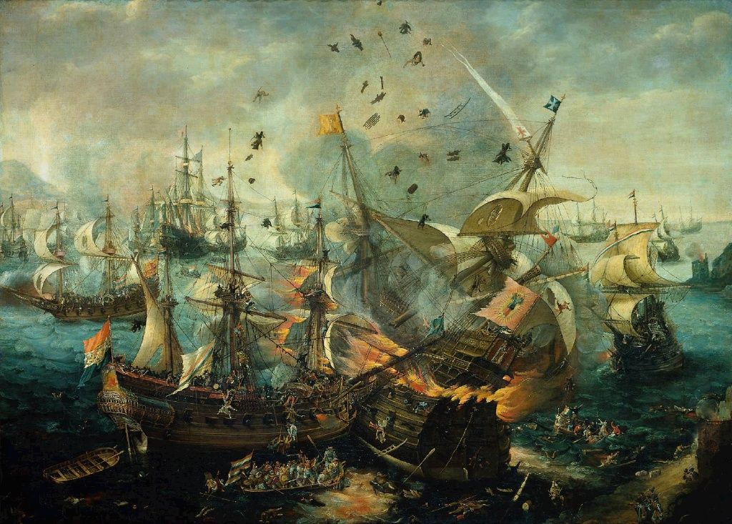 Explosion of the Spanish Flagship in the Battle of Gibraltar 1607 by Cornelis Claesz van Wieringen