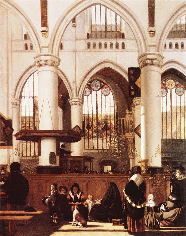 Interior of the Old Church during a Sermon by Emanuel de Witte