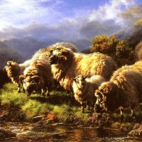 Morning: sheep grazing in a Highland Landscape by William Watson