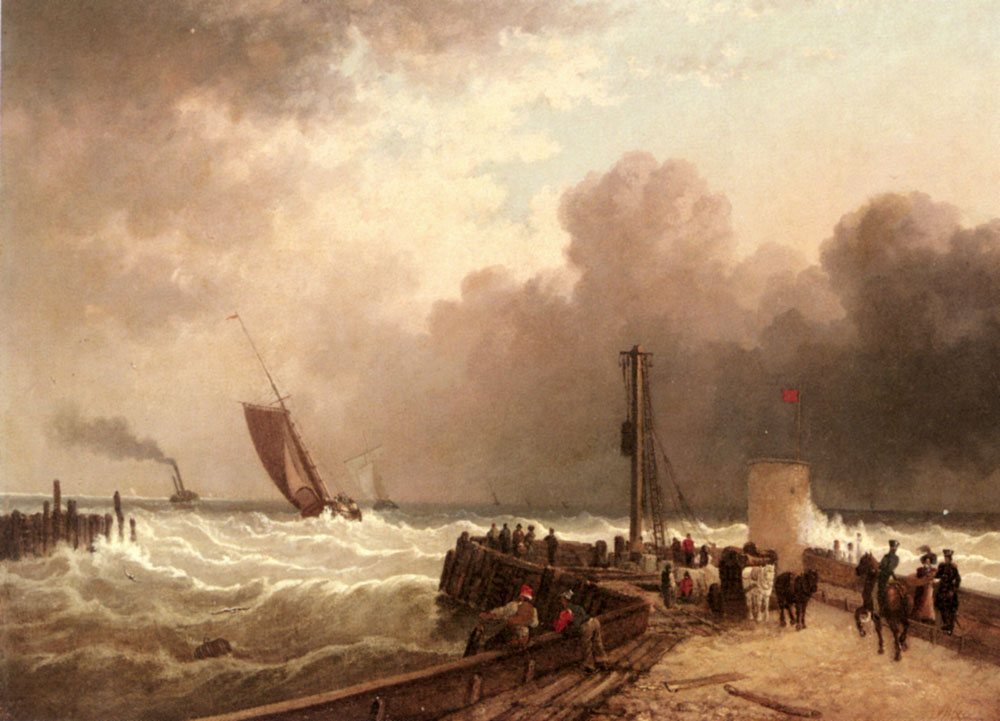 Shipping Approaching The Harbour Mouth In A Rough Sea by John Jock Wilson