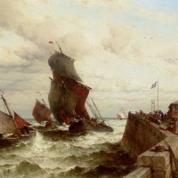 Ships Entering a Port in a Storm by Theodor Alexander Weber