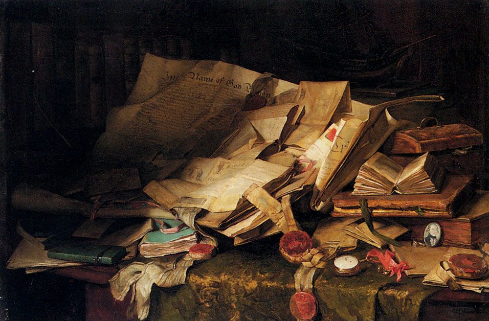 Still Life Books And Papers On A Desk by Catherine M Wood
