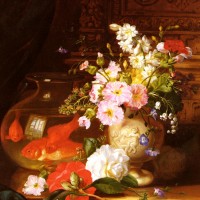 Still Life With Camellias, Primroses And Lily Of The Valley In An Urn By A Goldfish Bowl by John Wainwright