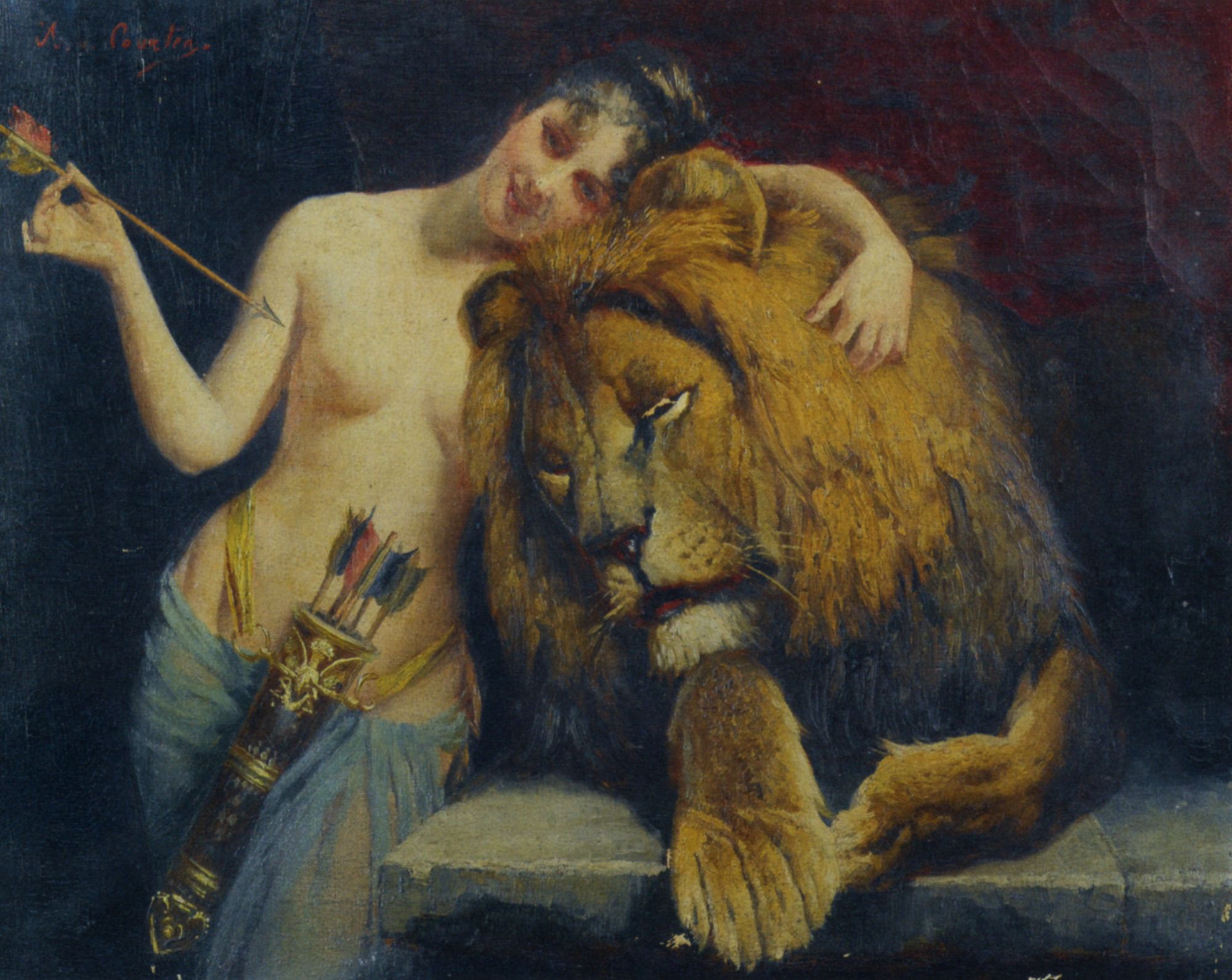 The Godess Diana with a Lion by Angelo Von Courten