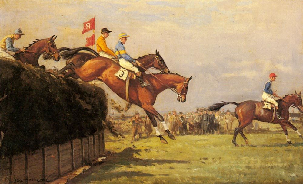 The Grand National Steeplechase Really True and Forbia at Beechers Brook by John Sanderson Wells