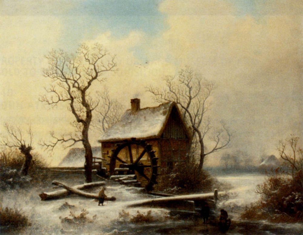 The mill in winter by George Augustsus Williams