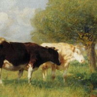 Two Cows in a Meadow by Heirich von Zugel