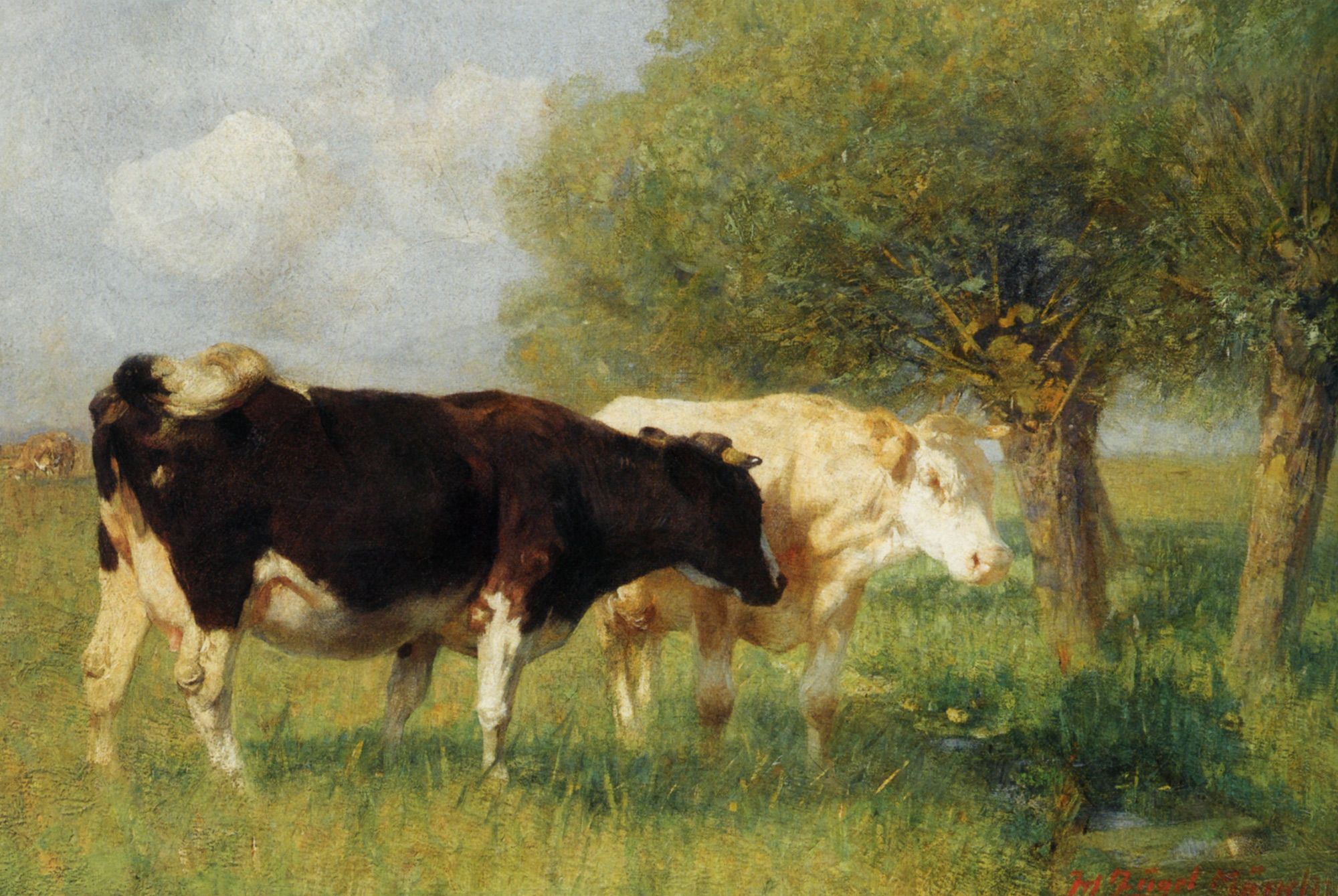 Two Cows in a Meadow by Heirich von Zugel