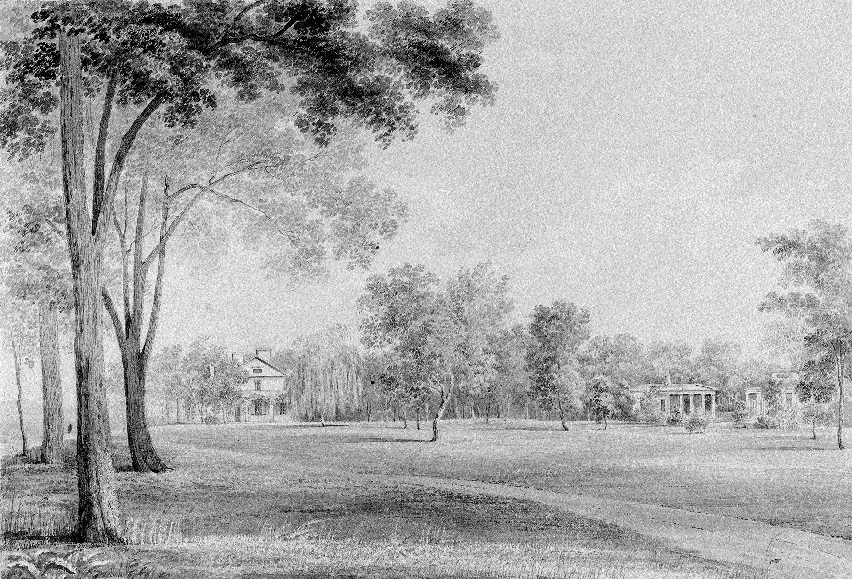 View of the David Hosack Estate Hyde Park New York from the South from Hosack Album by Thomas Kelah Wharton