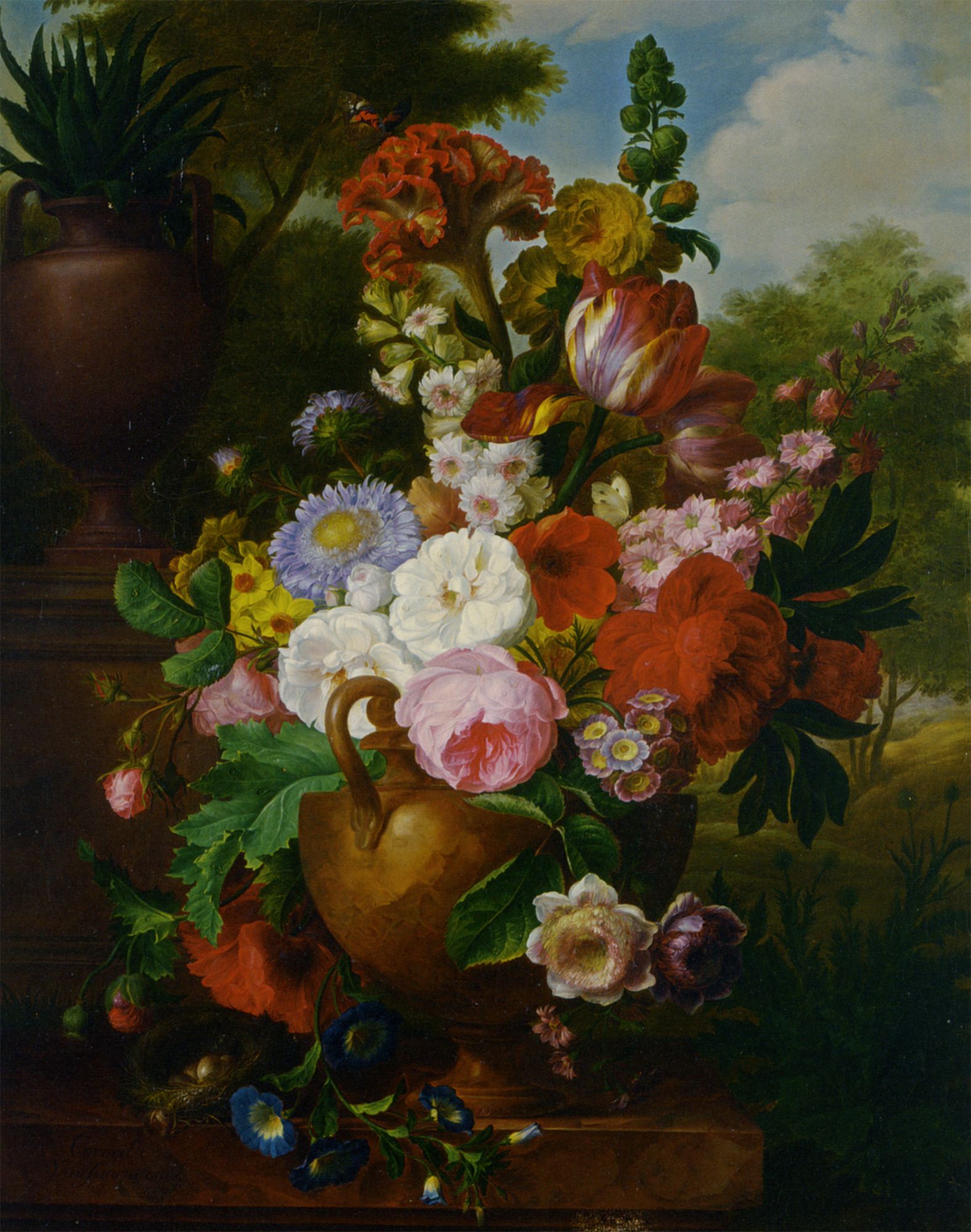 A Flower Still Life with Roses Tulips Peonies and other Flowers in a Vase by Cornelis Van Spaendonck