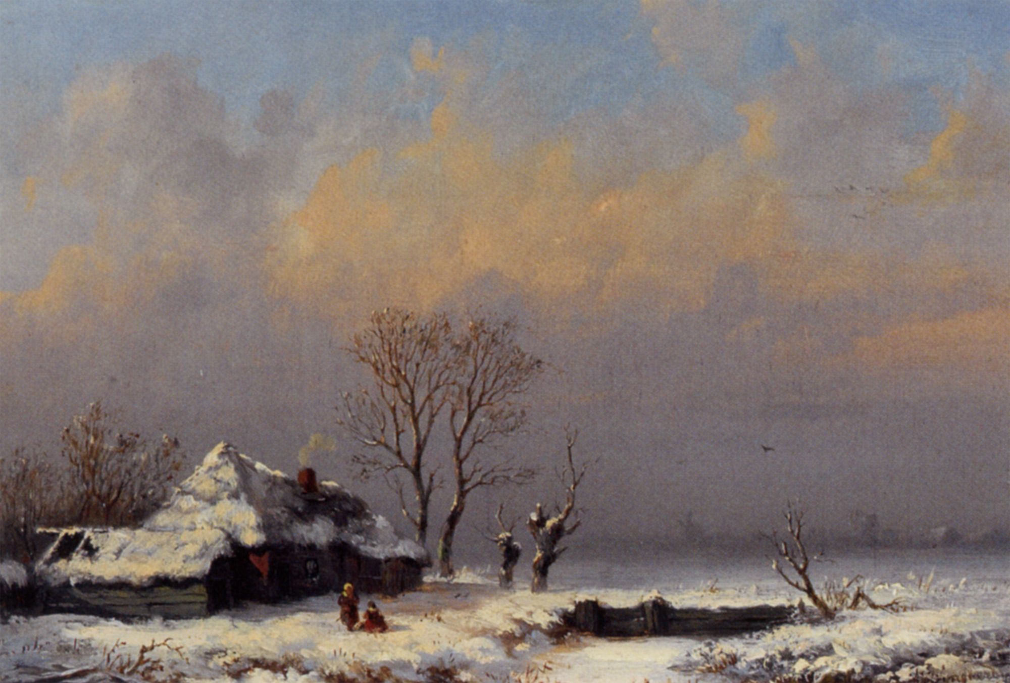 A Winter Landscape with Figures near a Farm by Anthonie Jacobus Van Wijngaerdt