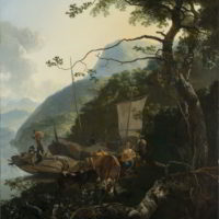 Boatmen Moored on the Shore of an Italian Lake by Adam Pynacker