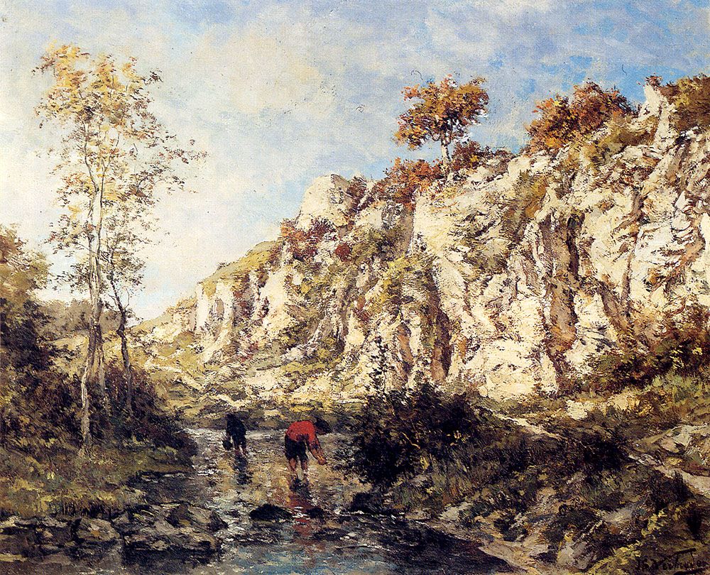 Figures In A Rocky Stream by Isidore Verheyden