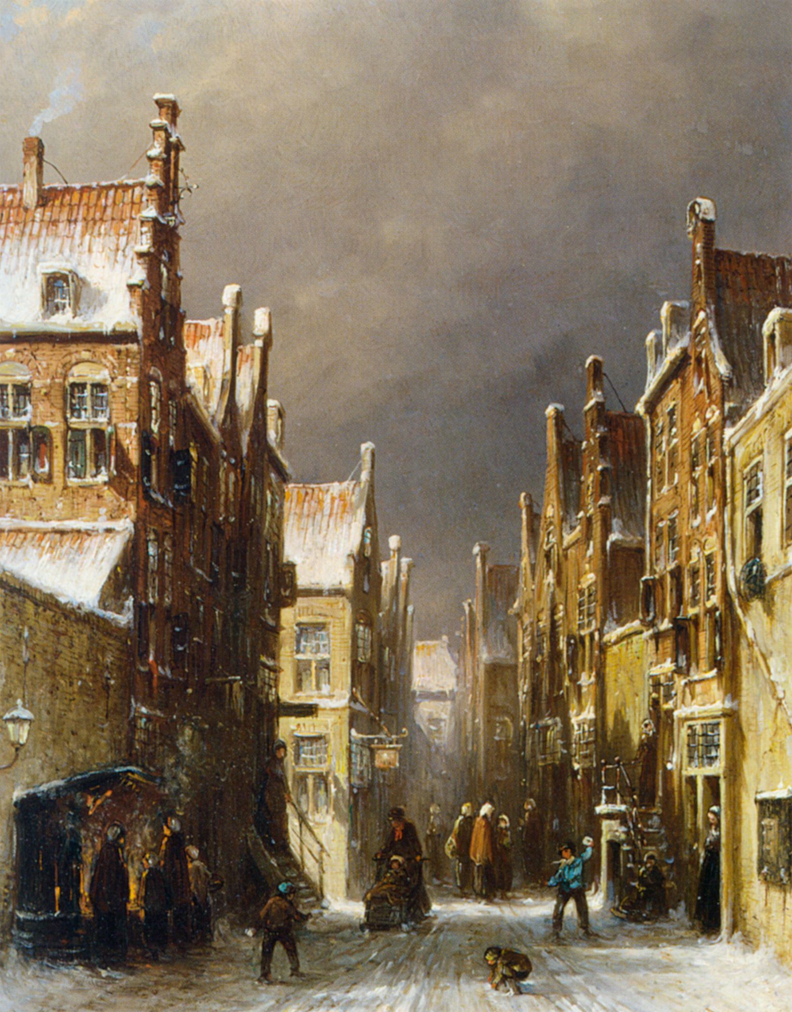 Figures in the Snow Covered Streets of a Dutch Town by Pieter Gerard Vertin