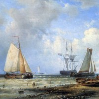 Fishing Vessels by the Shore by Louis Verboeckhoven