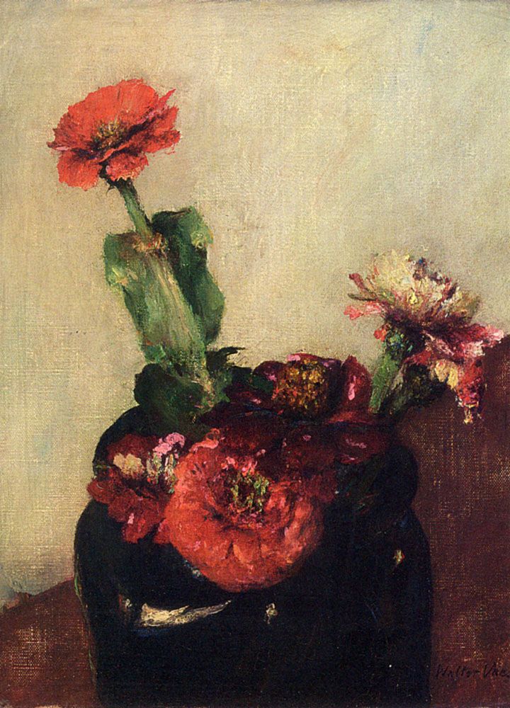 Red Flowers In A Vase by Walter Vaes
