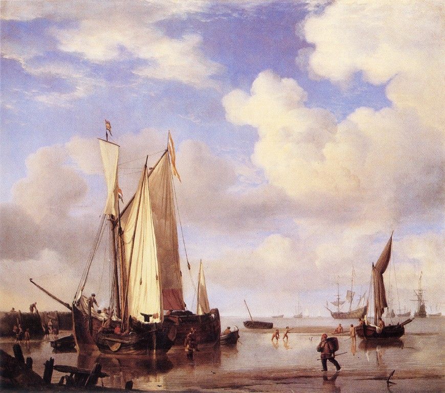 Ships Close Inshore at Low Tide by Willem van de Velde the Younger