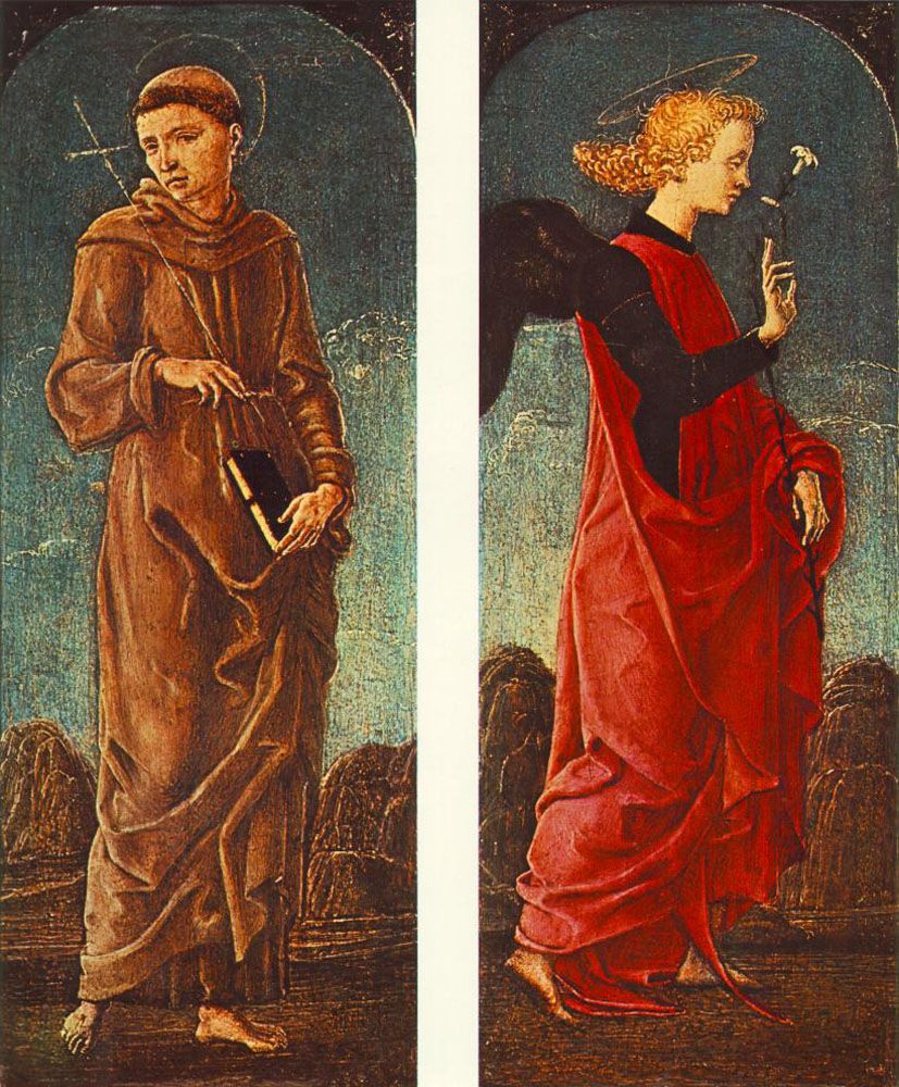 St Francis of Assisi and Announcing Angel panels of a polyptych by Cosme Tura