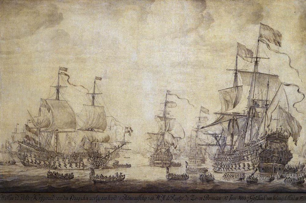 The Council of War on Board De Zeven Provincien the Flagship of Michiel Adriaensz de Ruyter on 10 June 1666 by Willem van de Velde the Elder