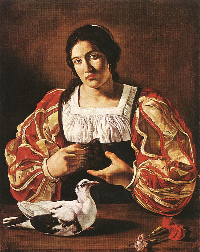 Woman with a Dove by Cecco Del Caravaggio
