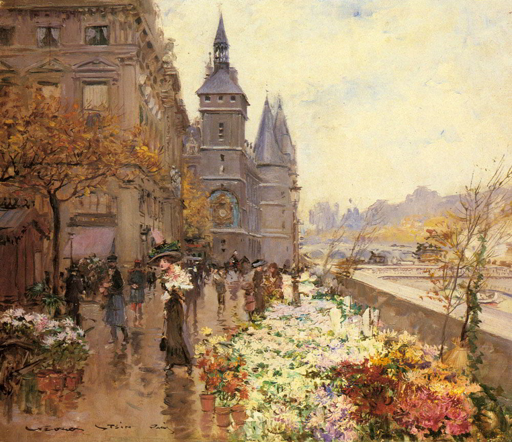 A Flower Market Along the Seine by Georges Stein