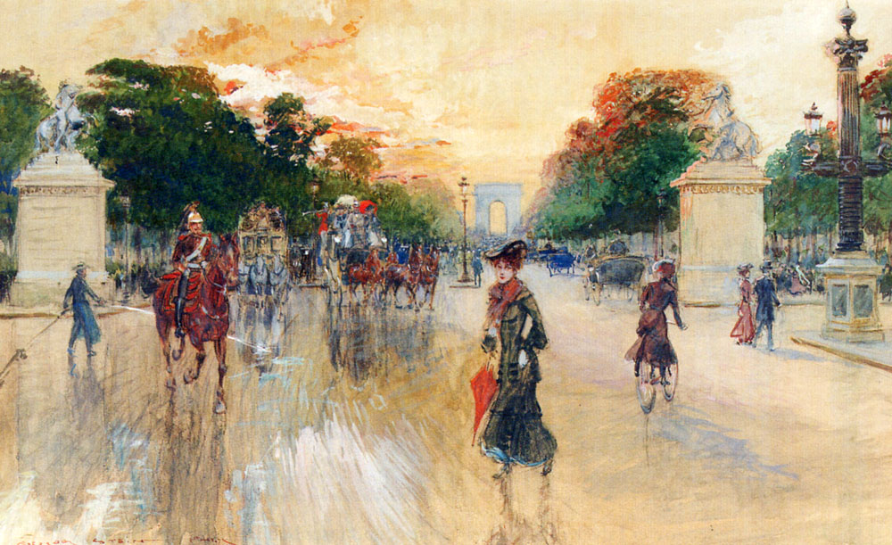 Busy Traffic On The Champs Elysees Paris by Georges Stein