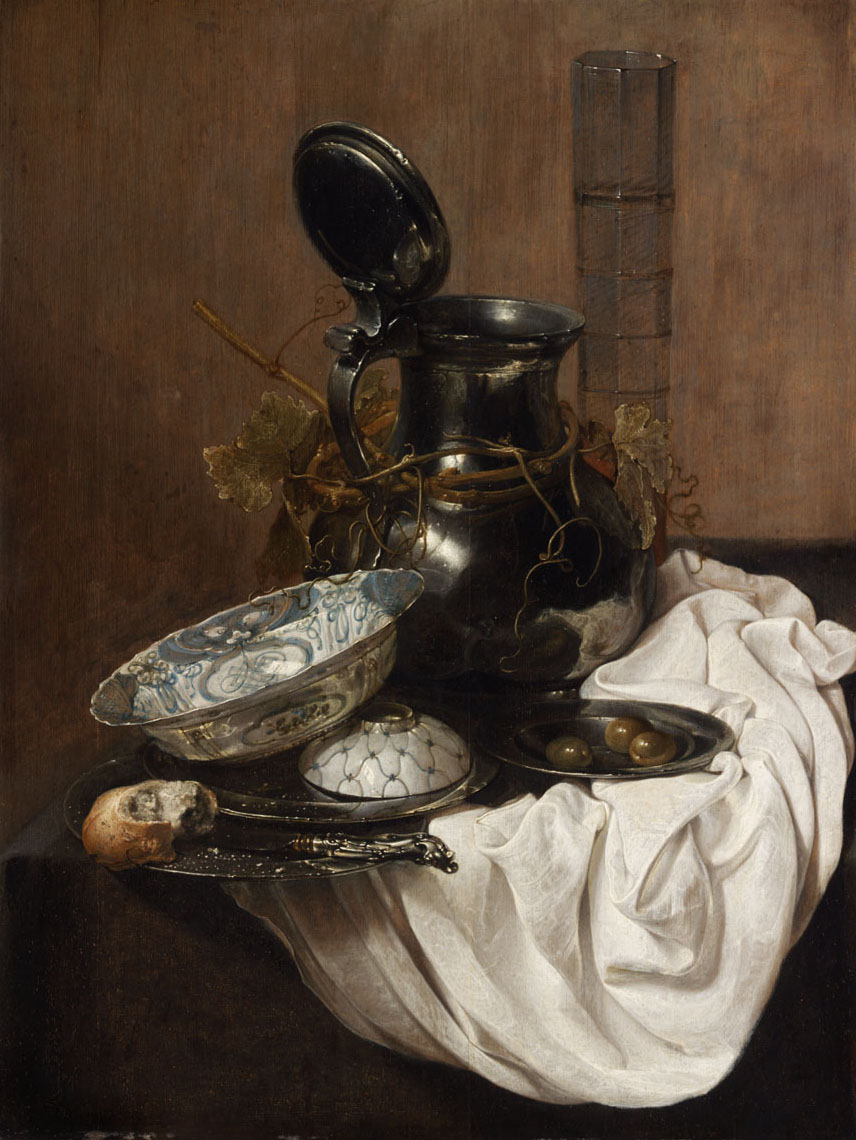 Still Life with Pewter Jug and Chinese Bowl by Jan Jansz. Treck