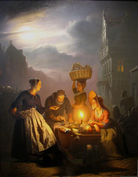 A Market Scene by Moonlight by Petrus Van Schendel