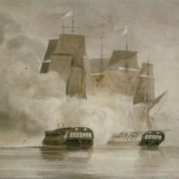 A drawn battle between the French frigate Arethuse and the British frigate Amelia by John Christian Schetky