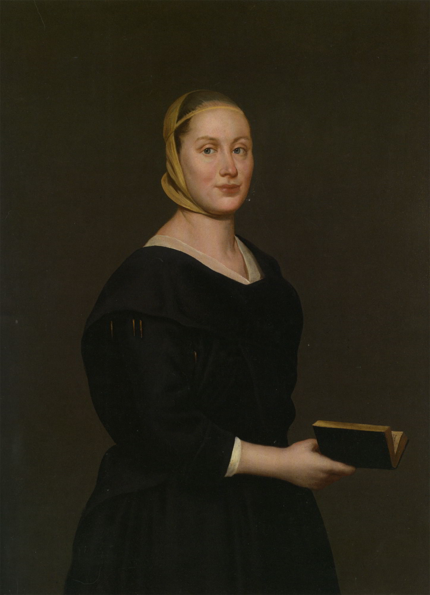 Portrait of Donna Alba Regina del Ferro ­ three quarter length in a black dress holding a book by Giacomo Ceruti