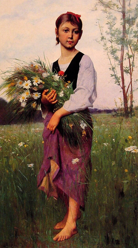 The Flower Picker by Francois Alfred Delobbe
