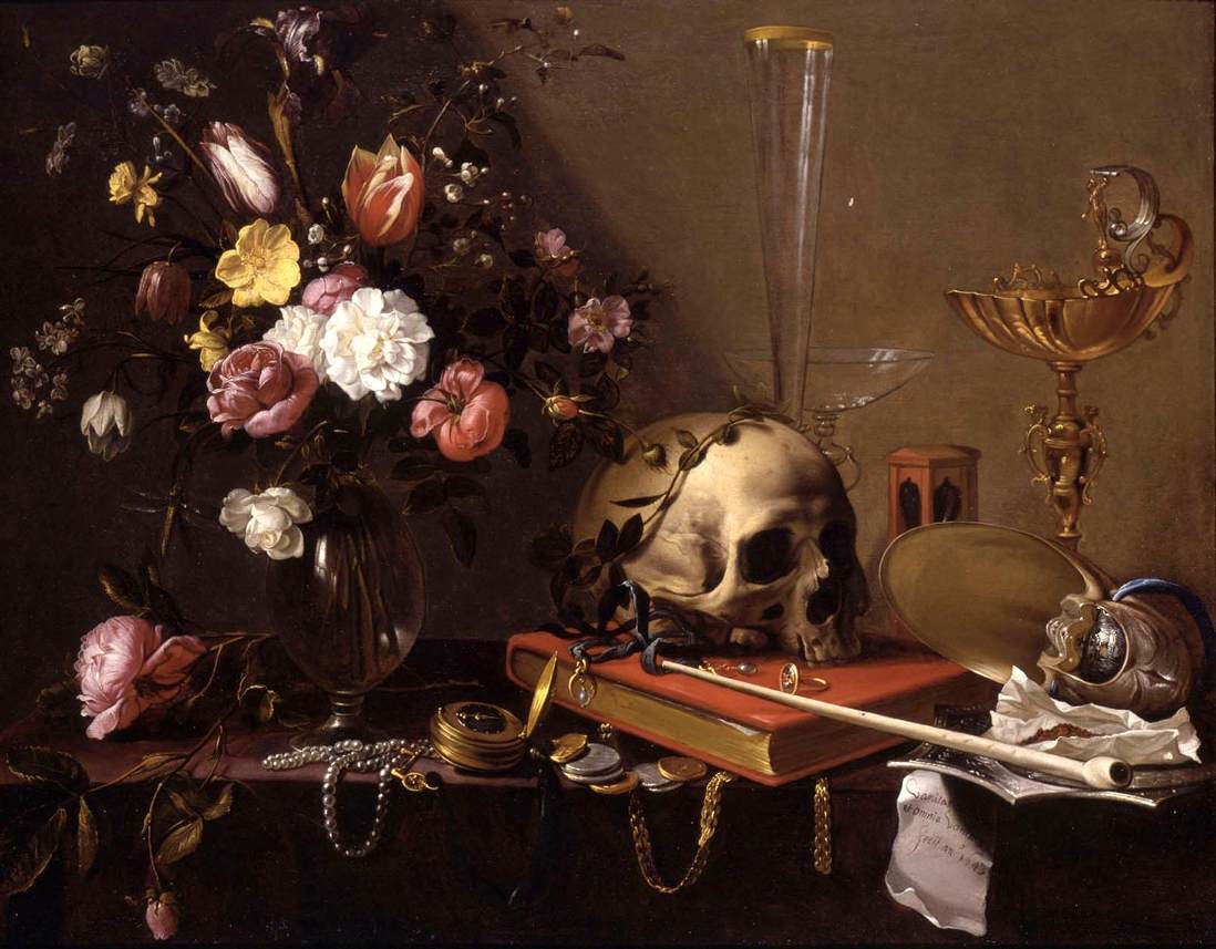 Vanitas Still-Life with a Bouquet and a Skull by Adriaen van Utrecht