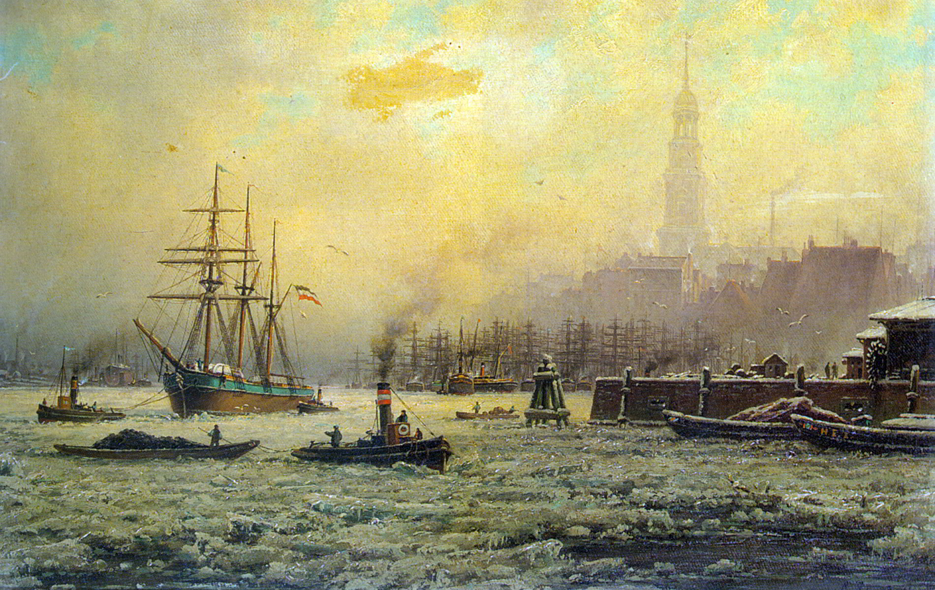 View of the Harbour of Hamburg in the Winter by Georg Schmitz