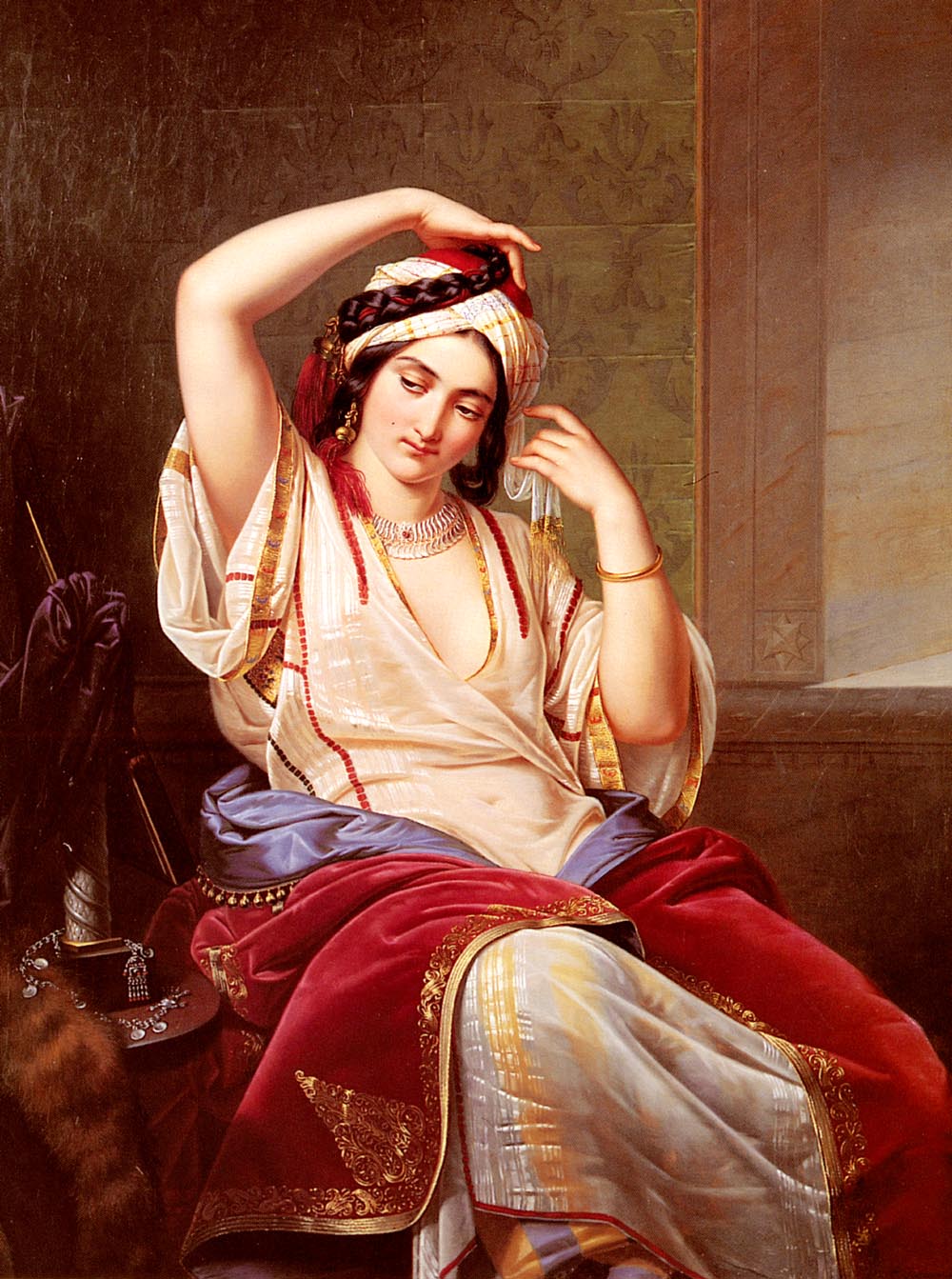 A Harem Beauty At Her Toilette by Paul Emil Jakobs	