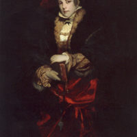 Portrait of a Lady with Red Plumed Hat by Hans Makart