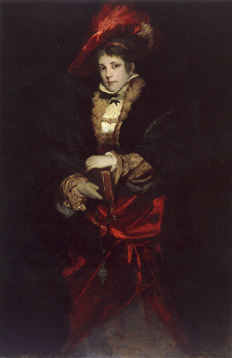 Portrait of a Lady with Red Plumed Hat by Hans Makart